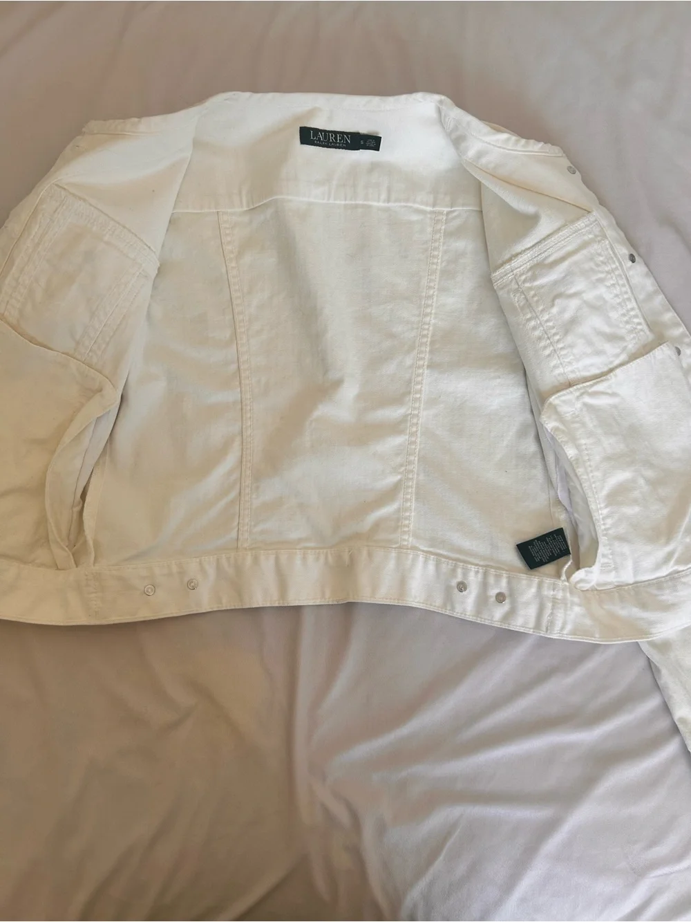 Ralph Lauren Cream Collarless Denim Jacket - Picture 3 of 7
